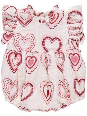 Pink Chicken Jennifer Heart Quilt Embroidered Bubble Romper – 3/6M